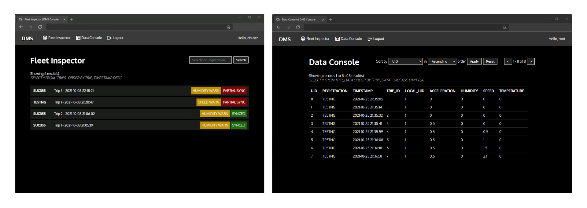 Two screenshots of user interface